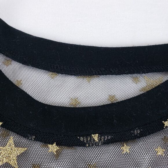 Celestial Grunge Sheer Mesh Top Womens XL? Glitter Stars Oversized Black Goth - Picture 6 of 7